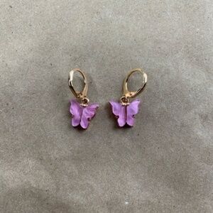 Alloy butterfly pink metallic gold earrings AA6